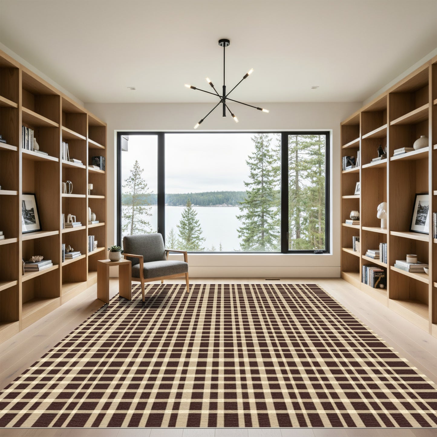 Brown White Classic Plaid Tartan Rug