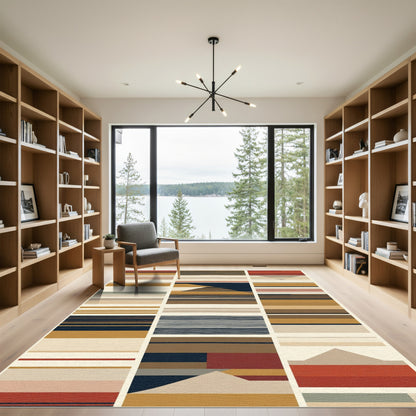 Earthy Geometric Stripes Color Block Rug
