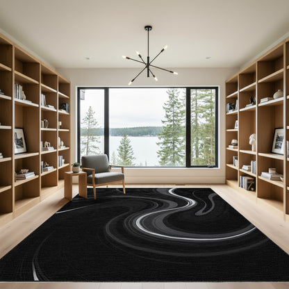 Black Gray Swirling Fluid Rug