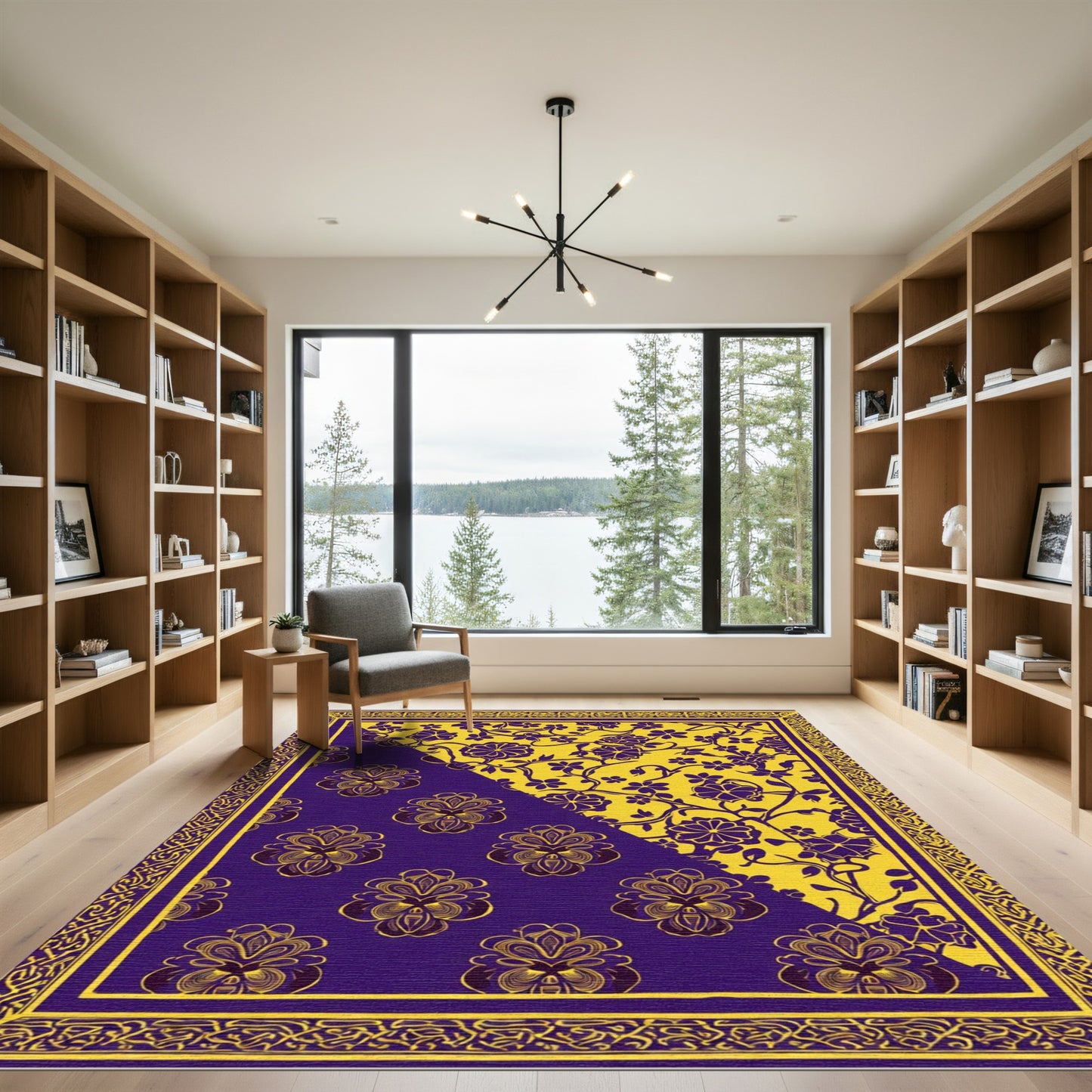 Vibrant Purple Yellow Floral Split Rug