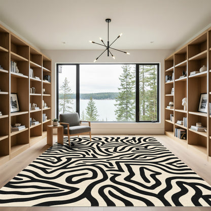Abstract Black White Organic Flow Rug