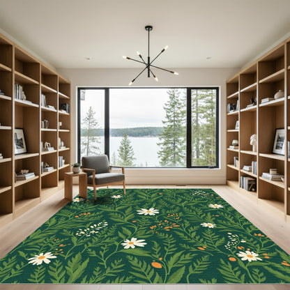 Emerald Green Vintage Floral Garden Rug