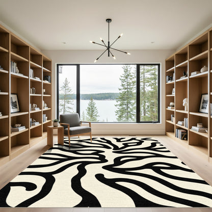 Cream Black Abstract Organic Swirl Rug