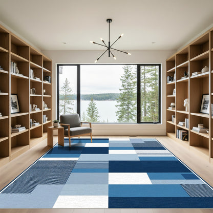 Shades of Blue Geometric Blocks Rug