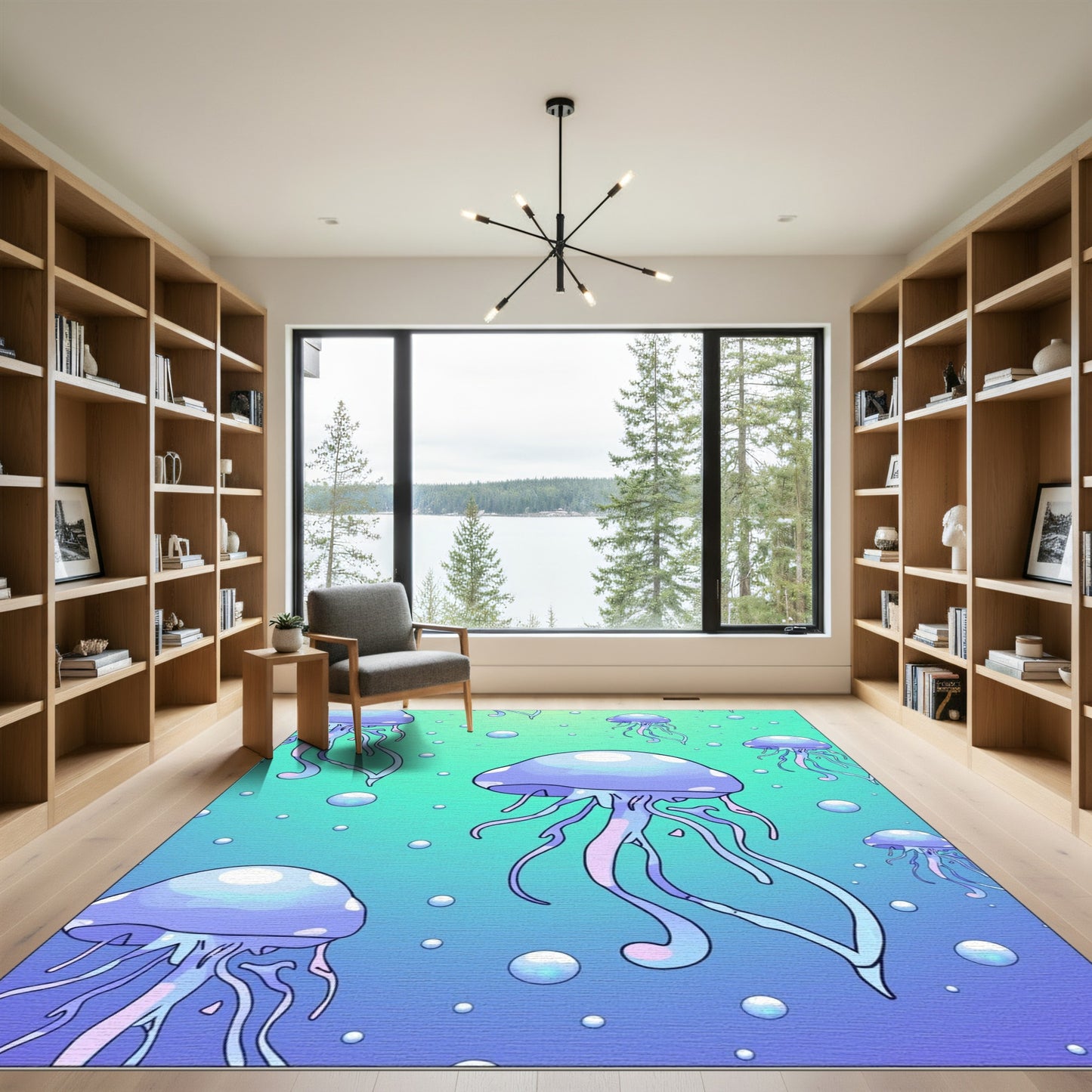Purple Jellyfish Ocean Bubbles Rug