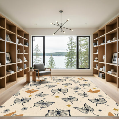 Tan Butterfly Whimsy Line Art Rug