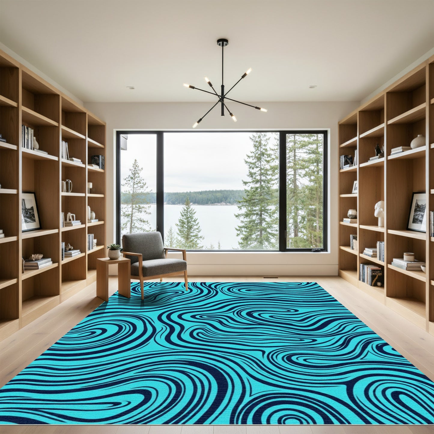 Aqua And Navy Swirls Rug
