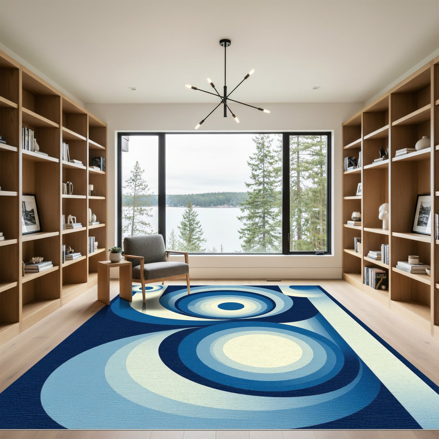 Deep Blue Concentric Circles Rug