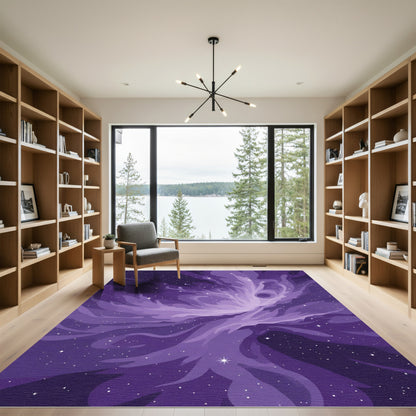 Purple Cosmic Swirl Nebula Stars Rug