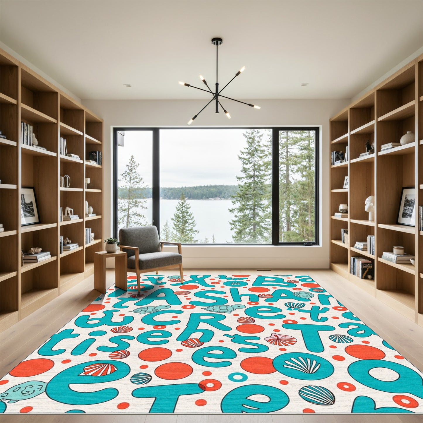 Aqua Orange Turtle Shell Alphabet Collage Rug