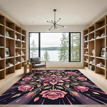 Pink Rose Floral Burst Rug