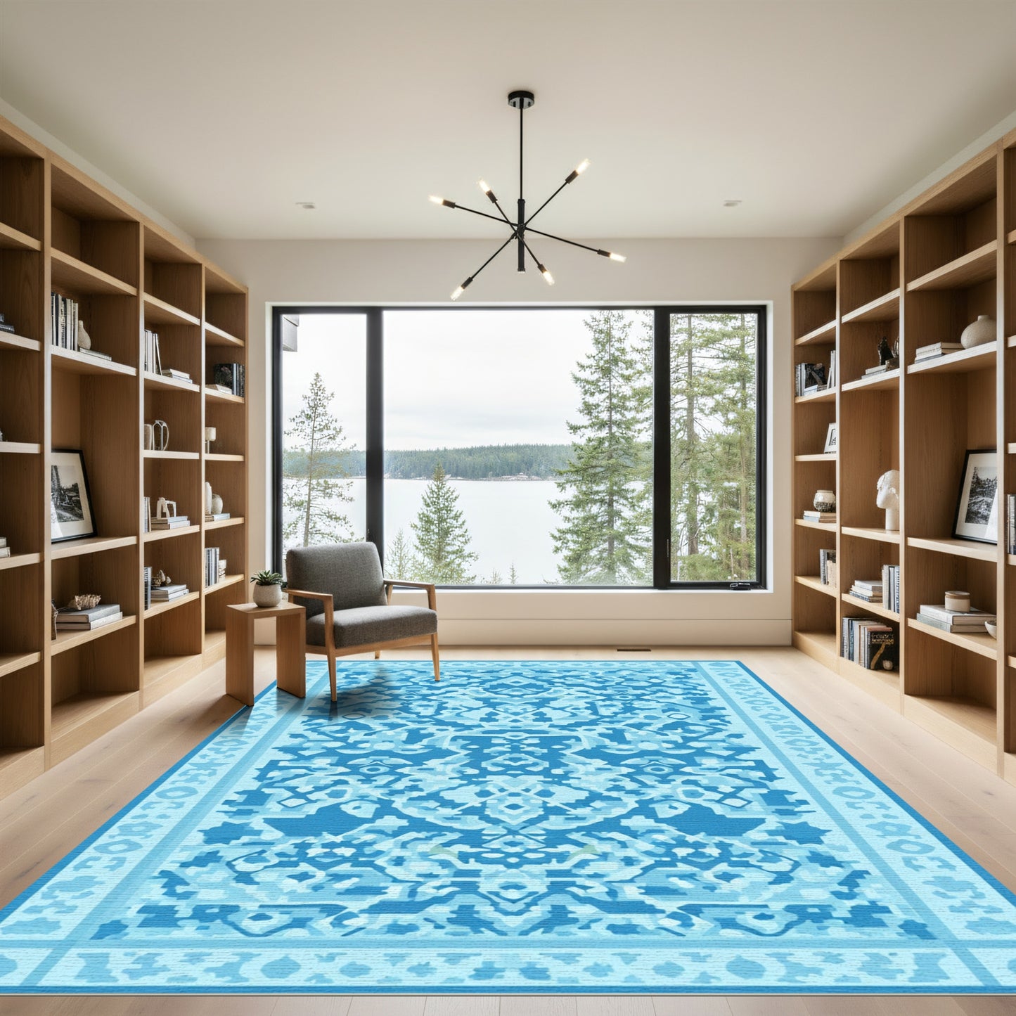 Deep Blue Intricate Medallion Geometric Rug