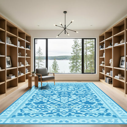 Deep Blue Intricate Medallion Geometric Rug