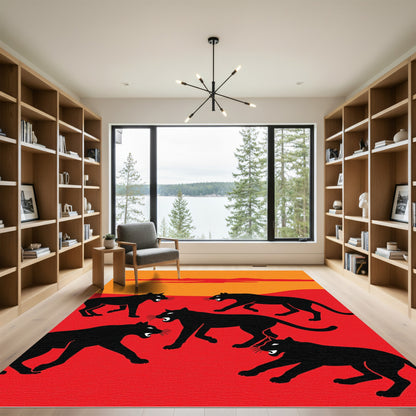 Bold Black Panther Hunting Scene Rug