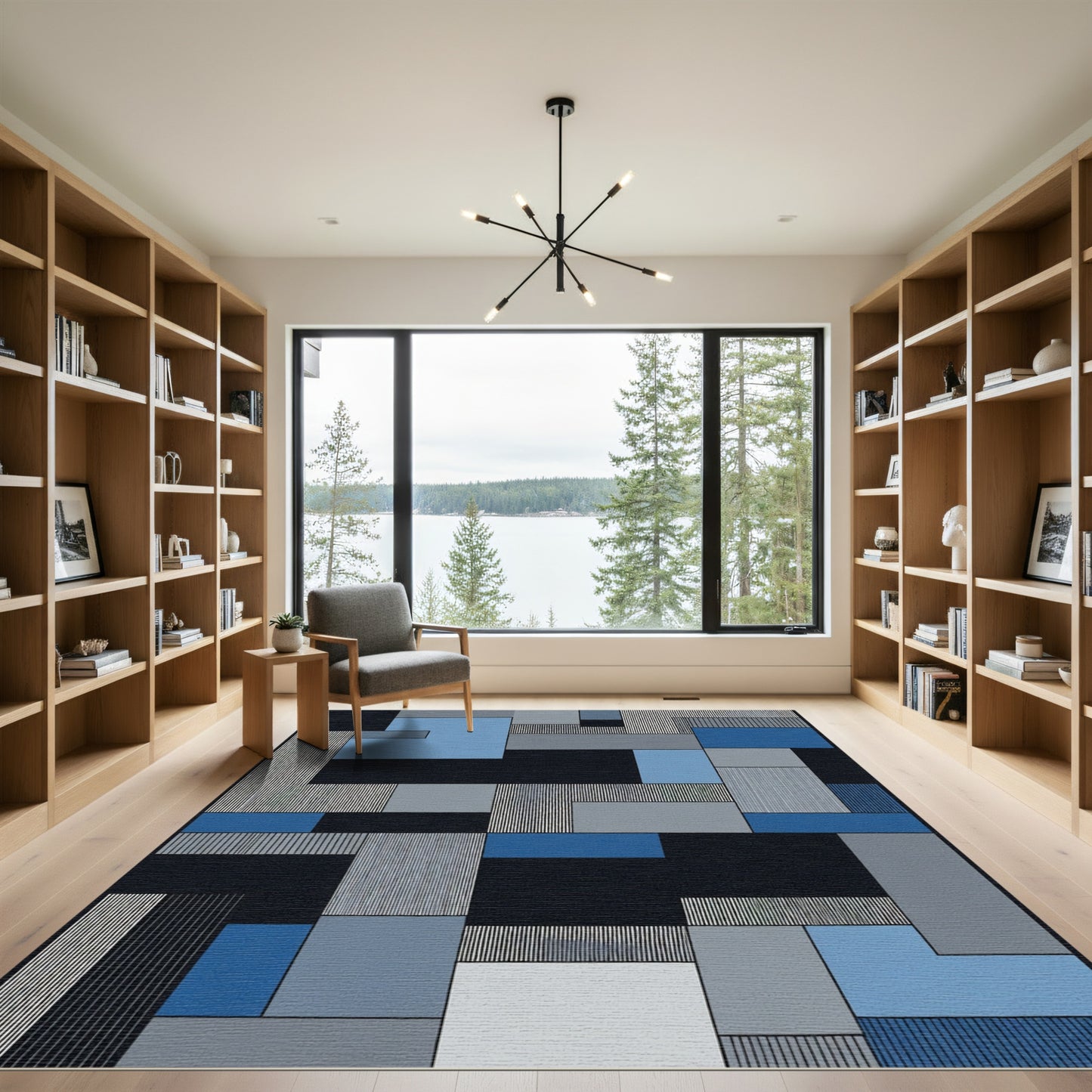 Midnight Blue Geometric Block Harmony Rug