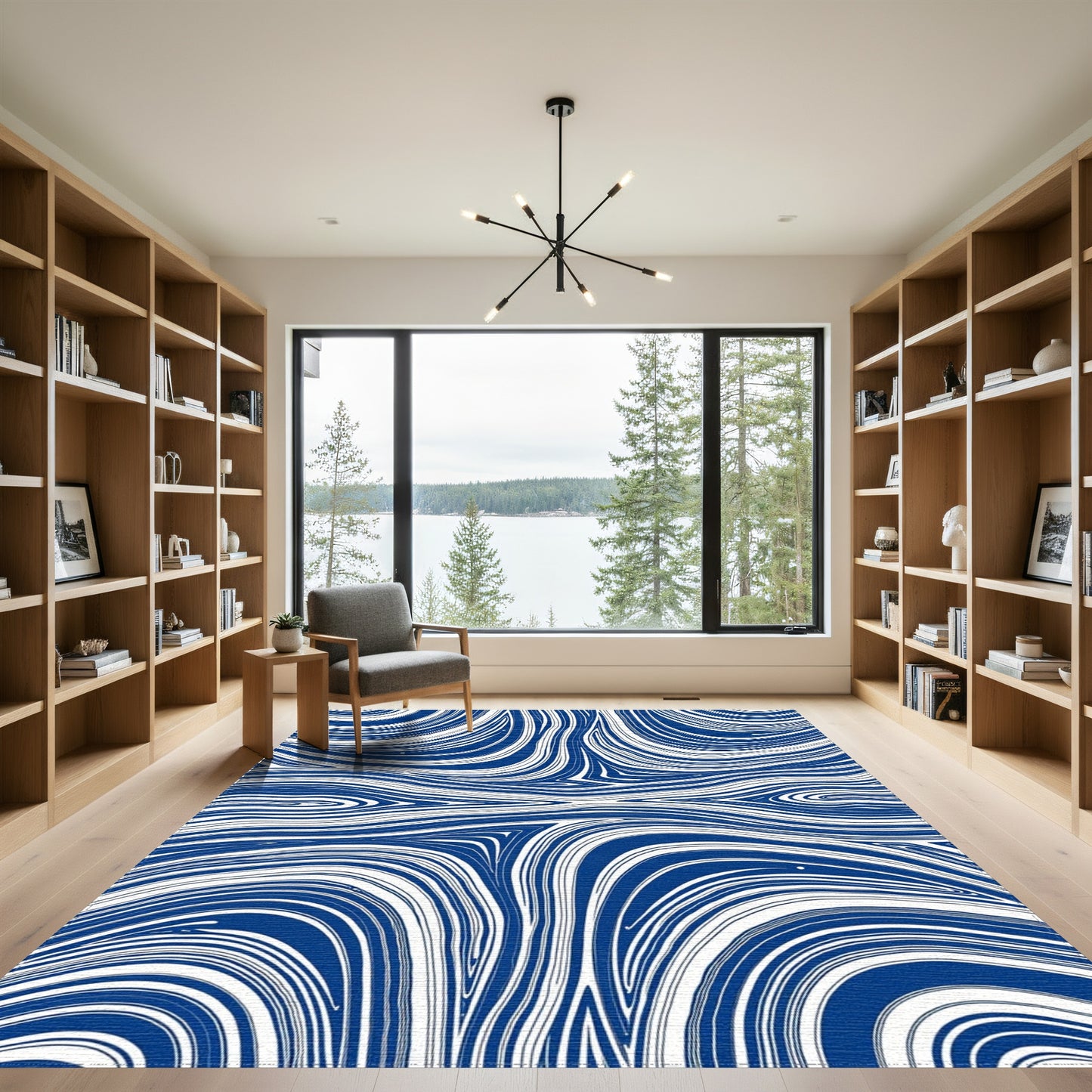 Navy Blue Wavy Swirl Rug
