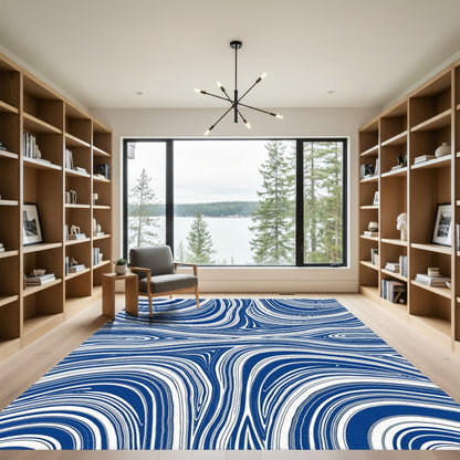 Navy Blue Wavy Swirl Rug