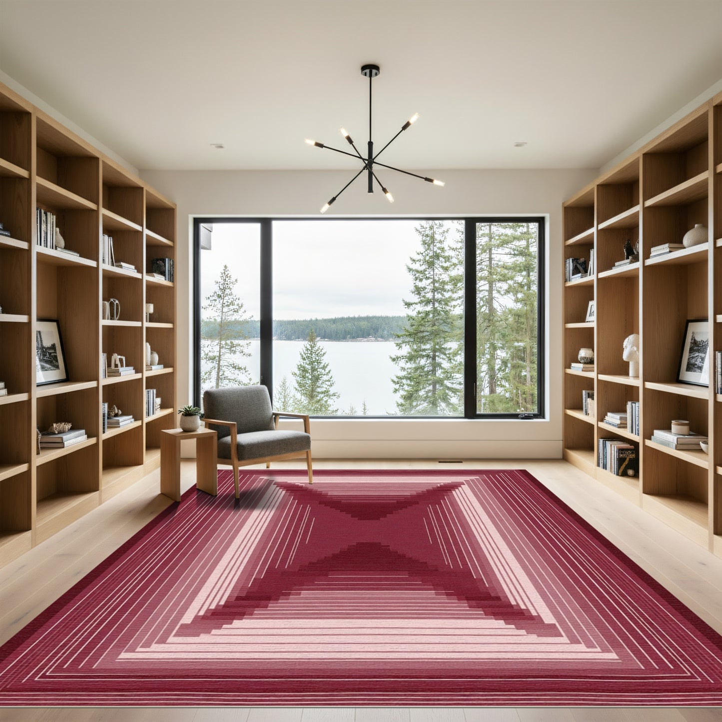 Deep Burgundy Geometric Tunnel Effect Rug