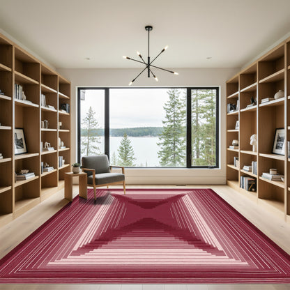 Deep Burgundy Geometric Tunnel Effect Rug