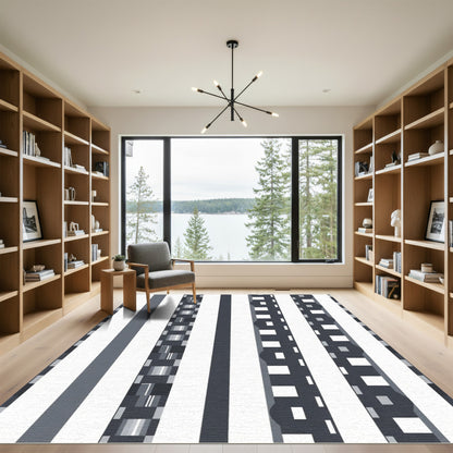 Modern Gray White Abstract Stripe Rug
