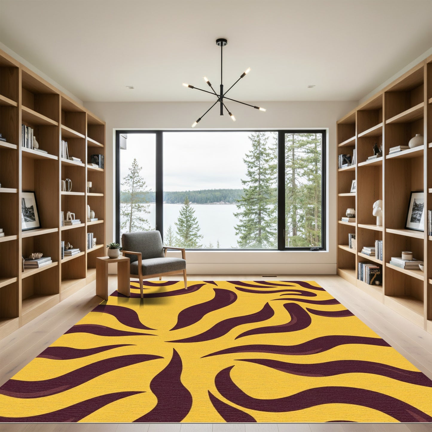 Golden Orange Abstract Tiger Stripe Rug