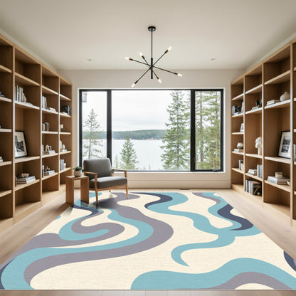 Soft Blue Gray Swirl Waves Rug