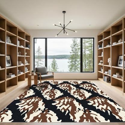 Brown White Jagged Organic Forms Rug