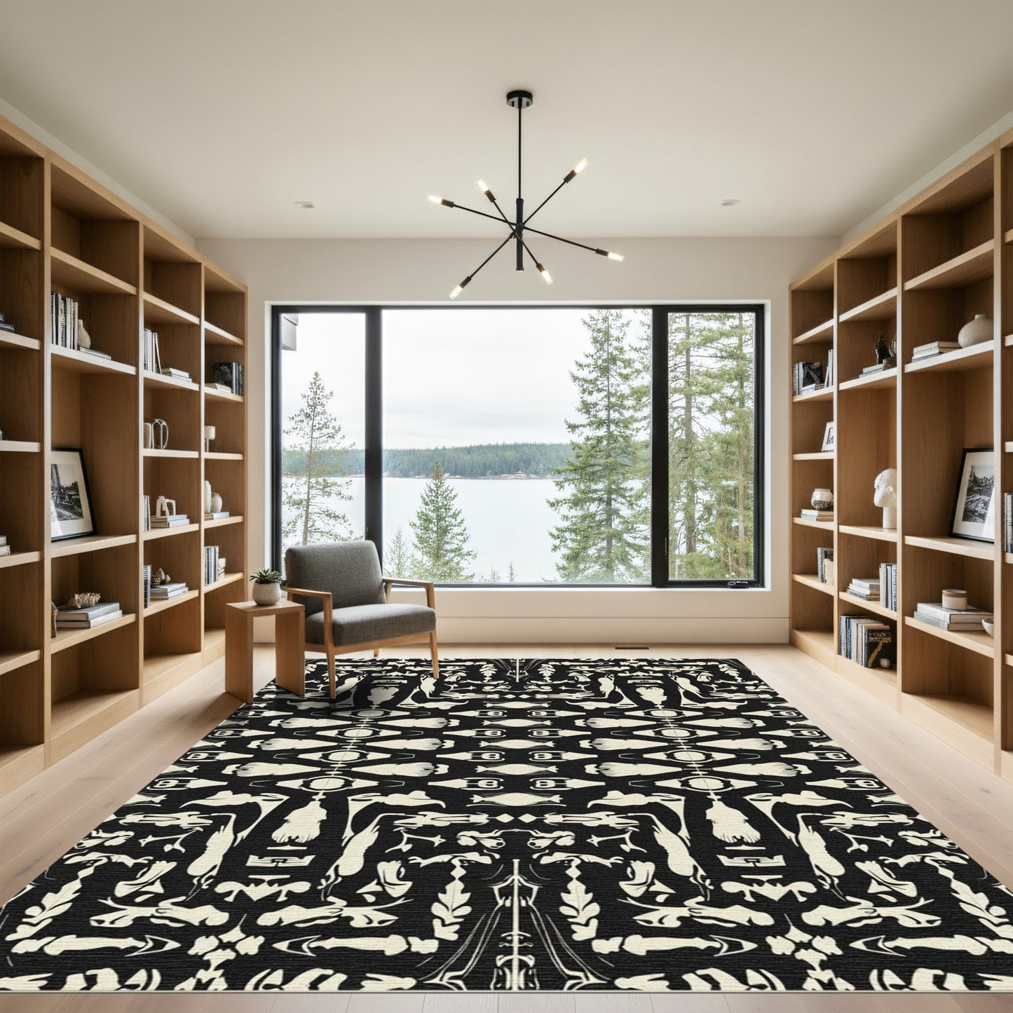 Black Cream Organic Figure Arrangement Rug