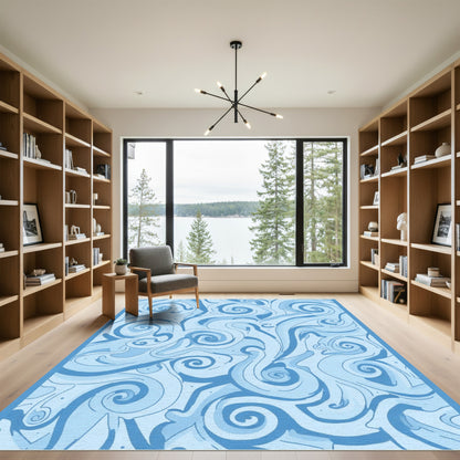 Cool Mist Swirls Abstract Rug