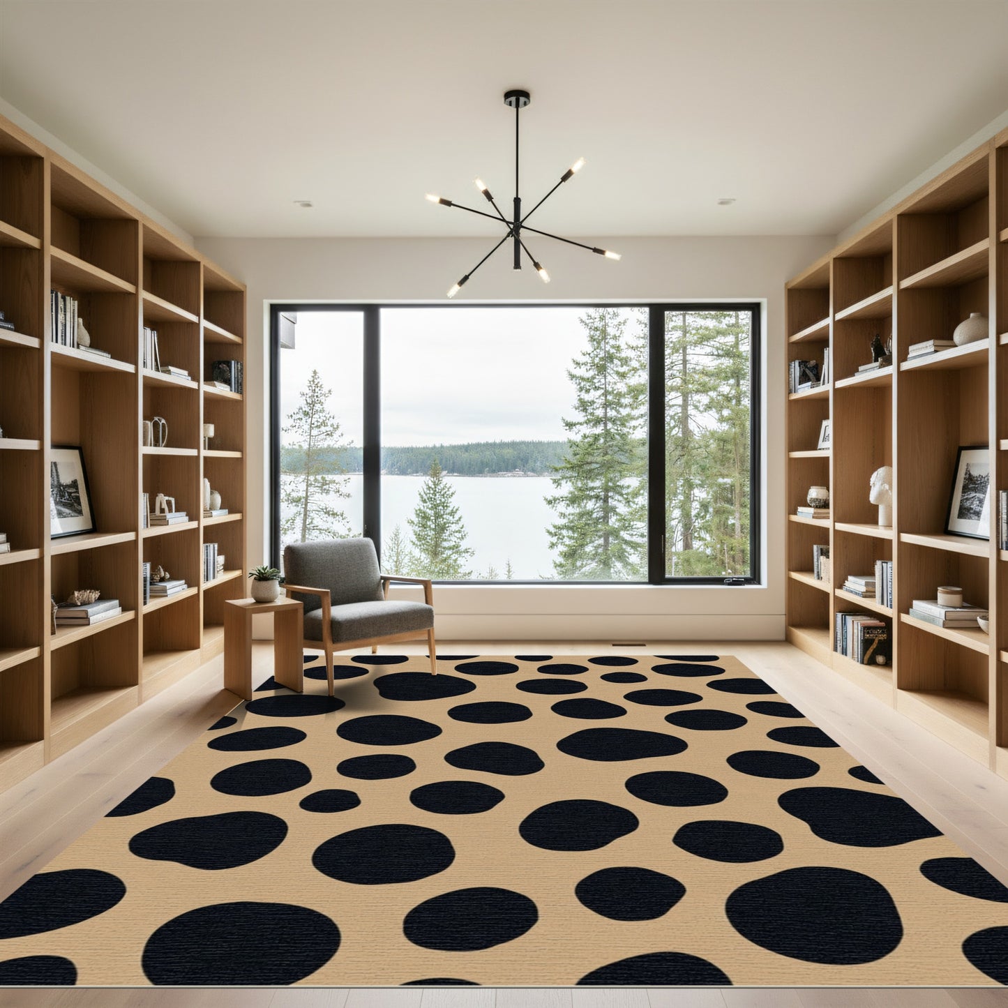 Chic Black Spots Tan Background Rug