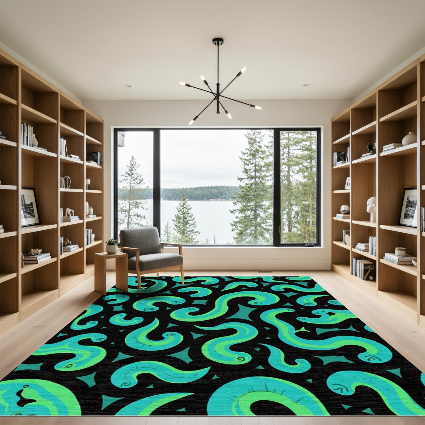Teal Green Swirl Aquatic Pattern Rug