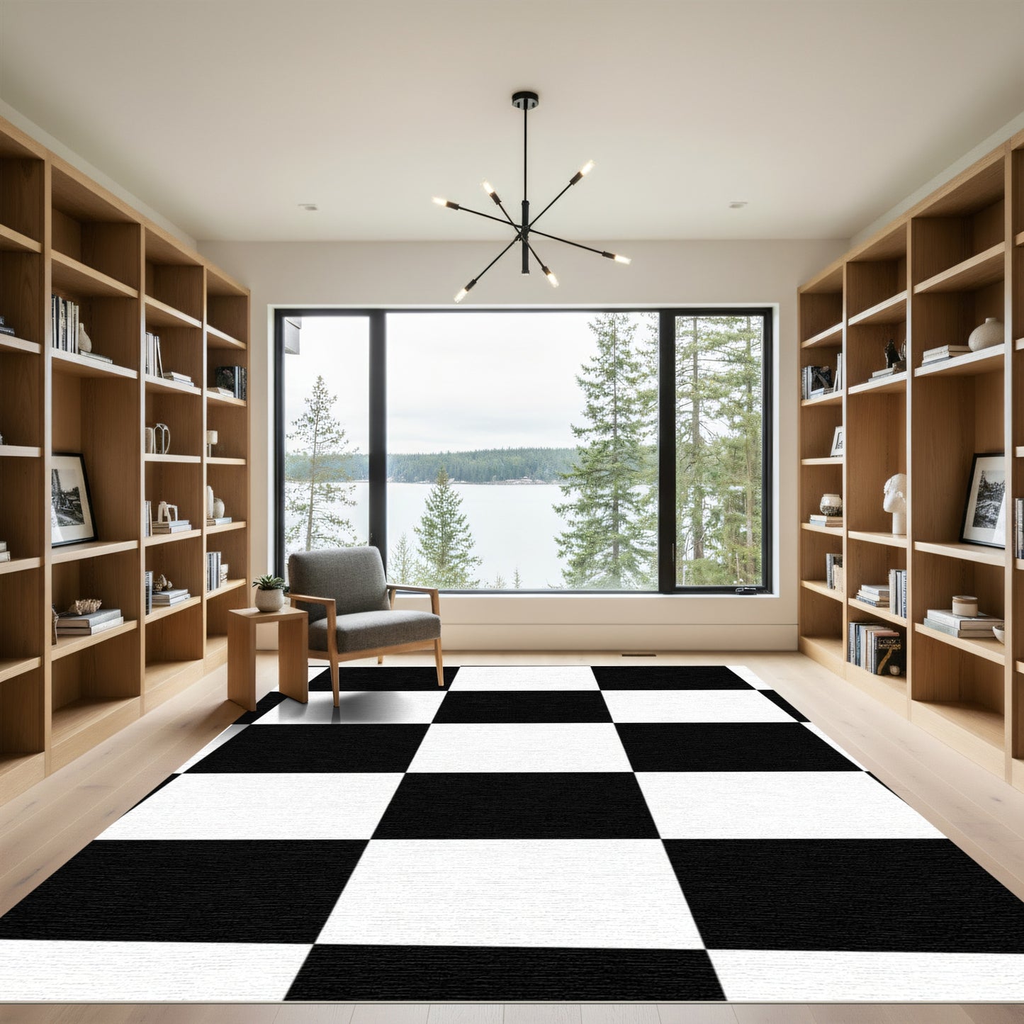 Bold Black White Checkerboard Squares Rug