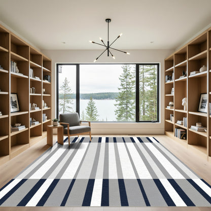 Modern Navy Gray White Stripe Rug