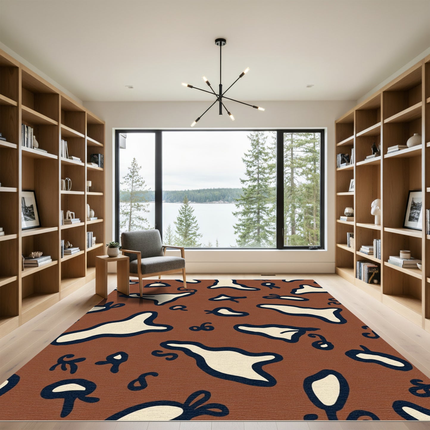 Brown Cream Abstract Blob Composition Rug