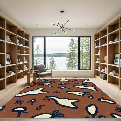 Brown Cream Abstract Blob Composition Rug