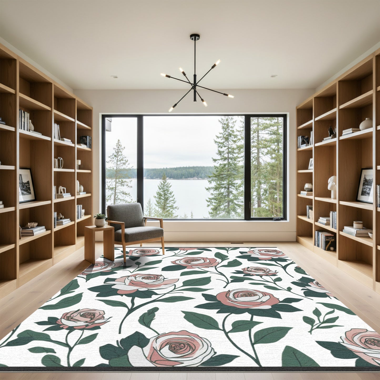 Pink White Rose Floral Arrangement Rug