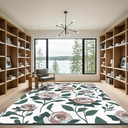 Pink White Rose Floral Arrangement Rug