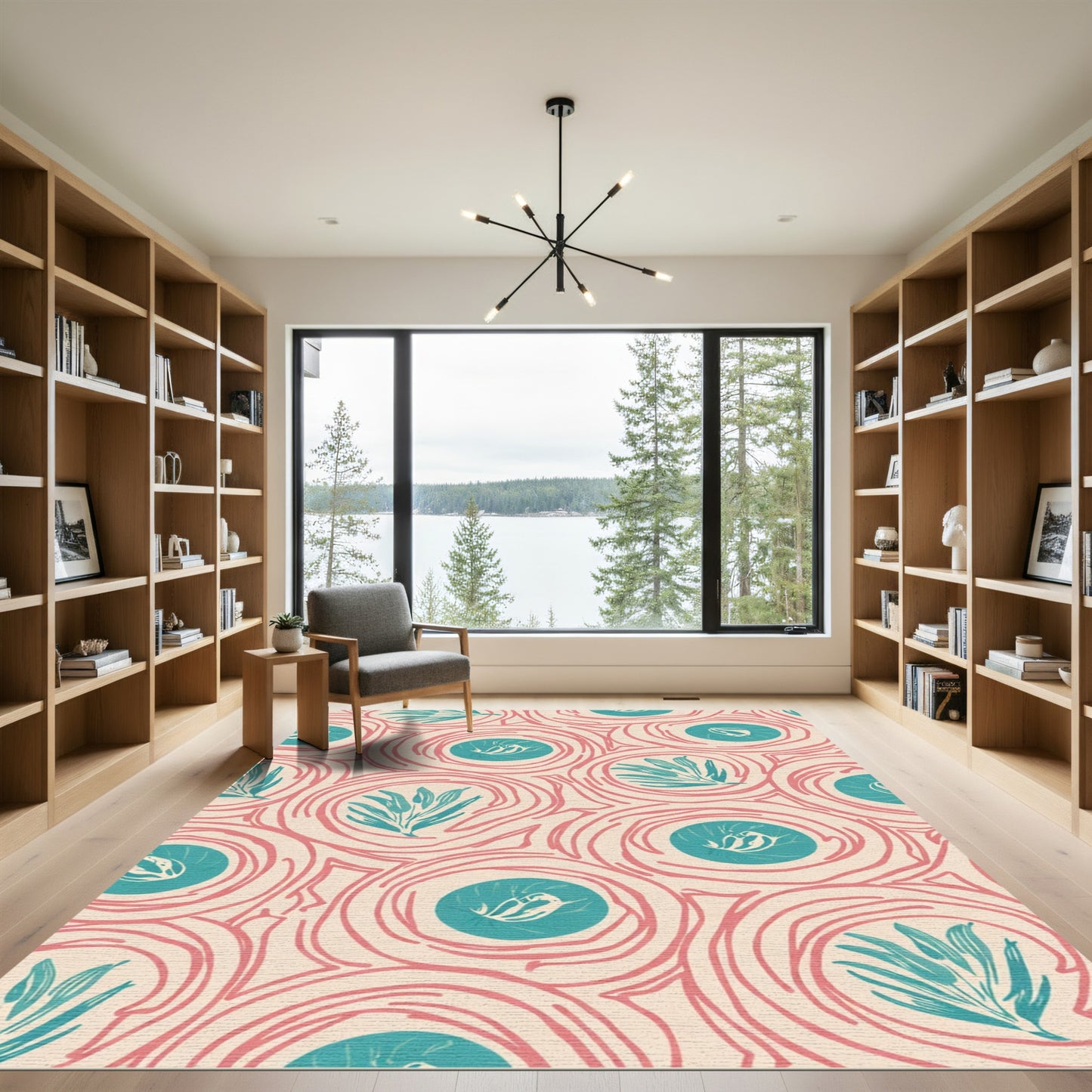 Coral Swirl Teal Floral Medallion Rug