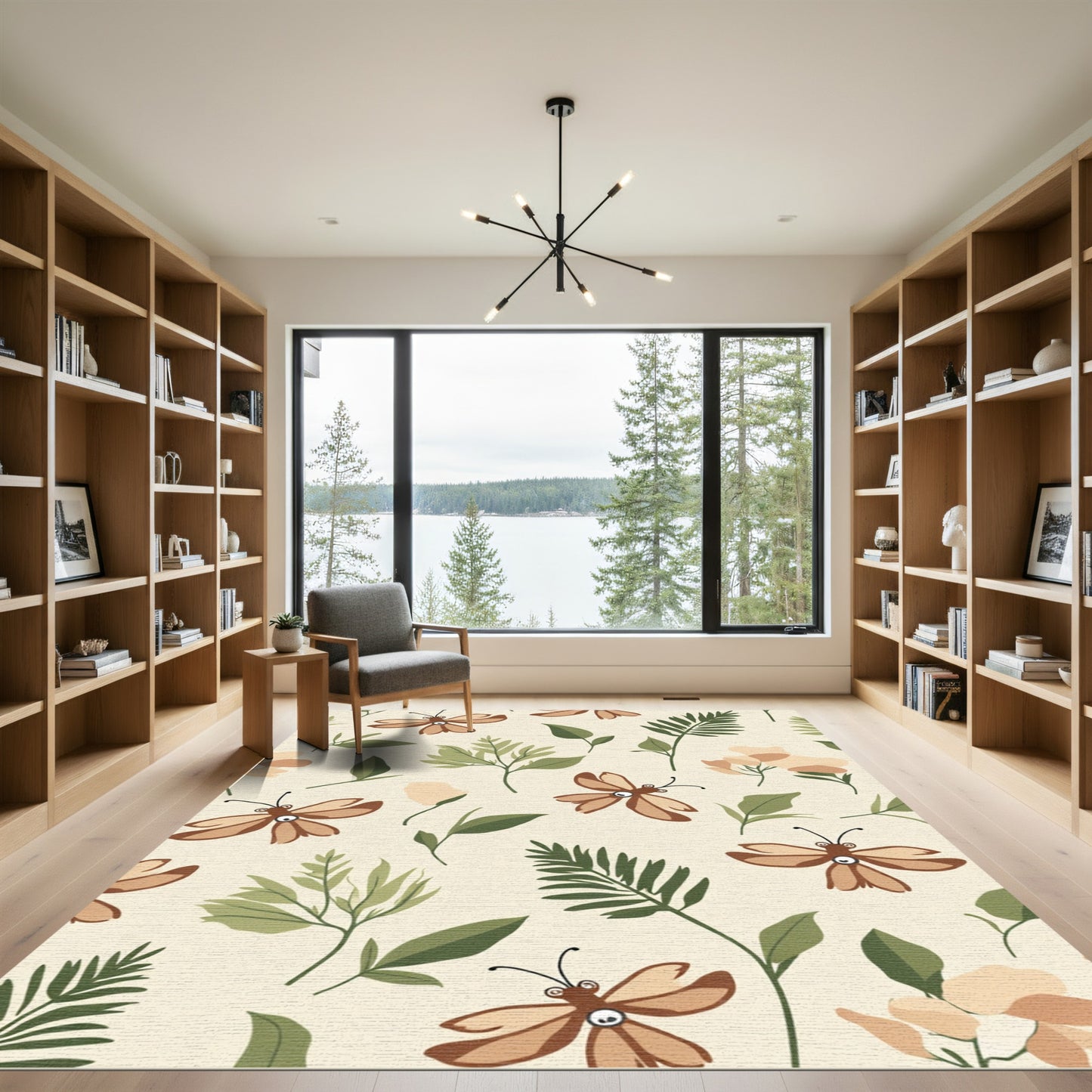 Whimsical Brown Butterfly Garden Foliage Rug