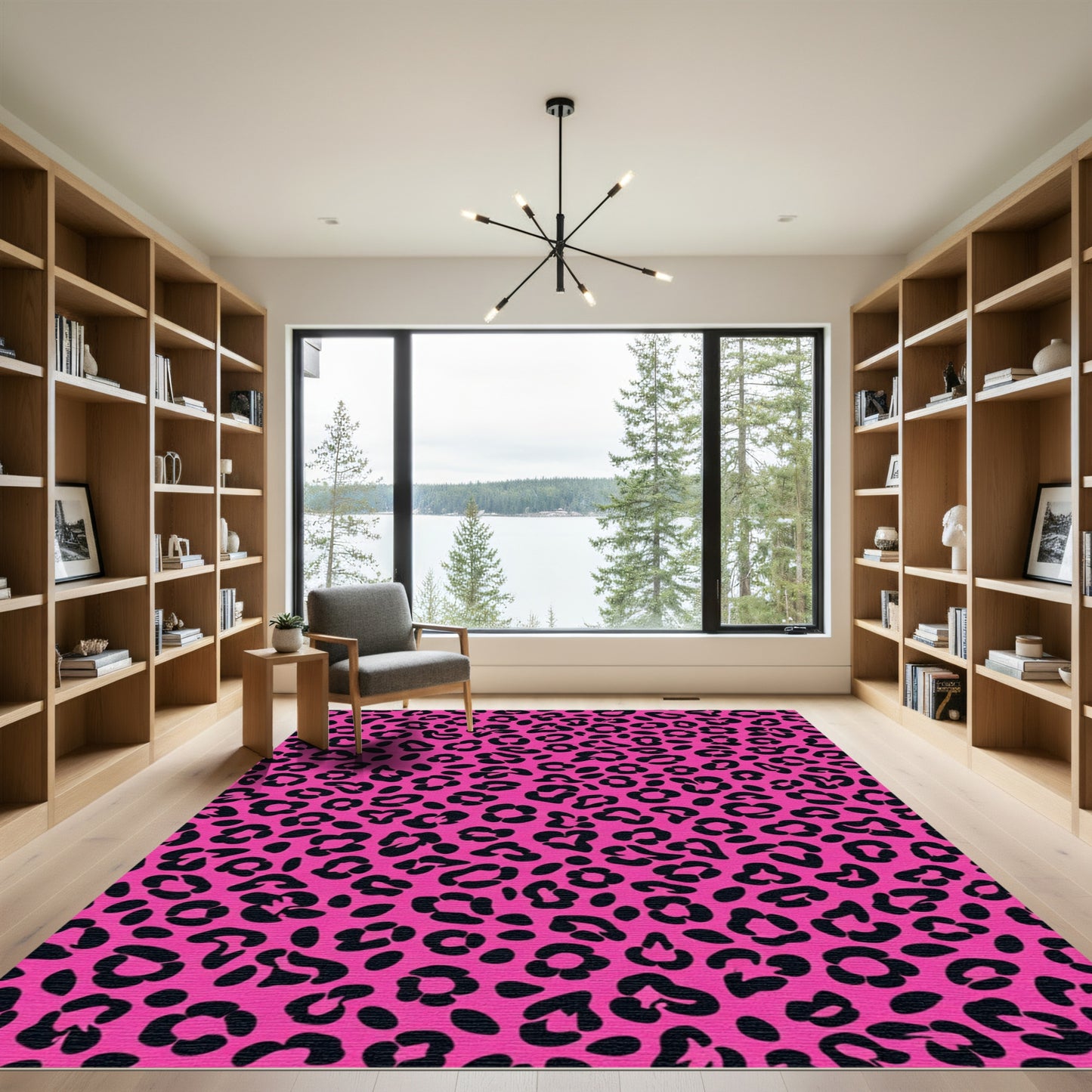 Vibrant Pink Black Leopard Spots Rug