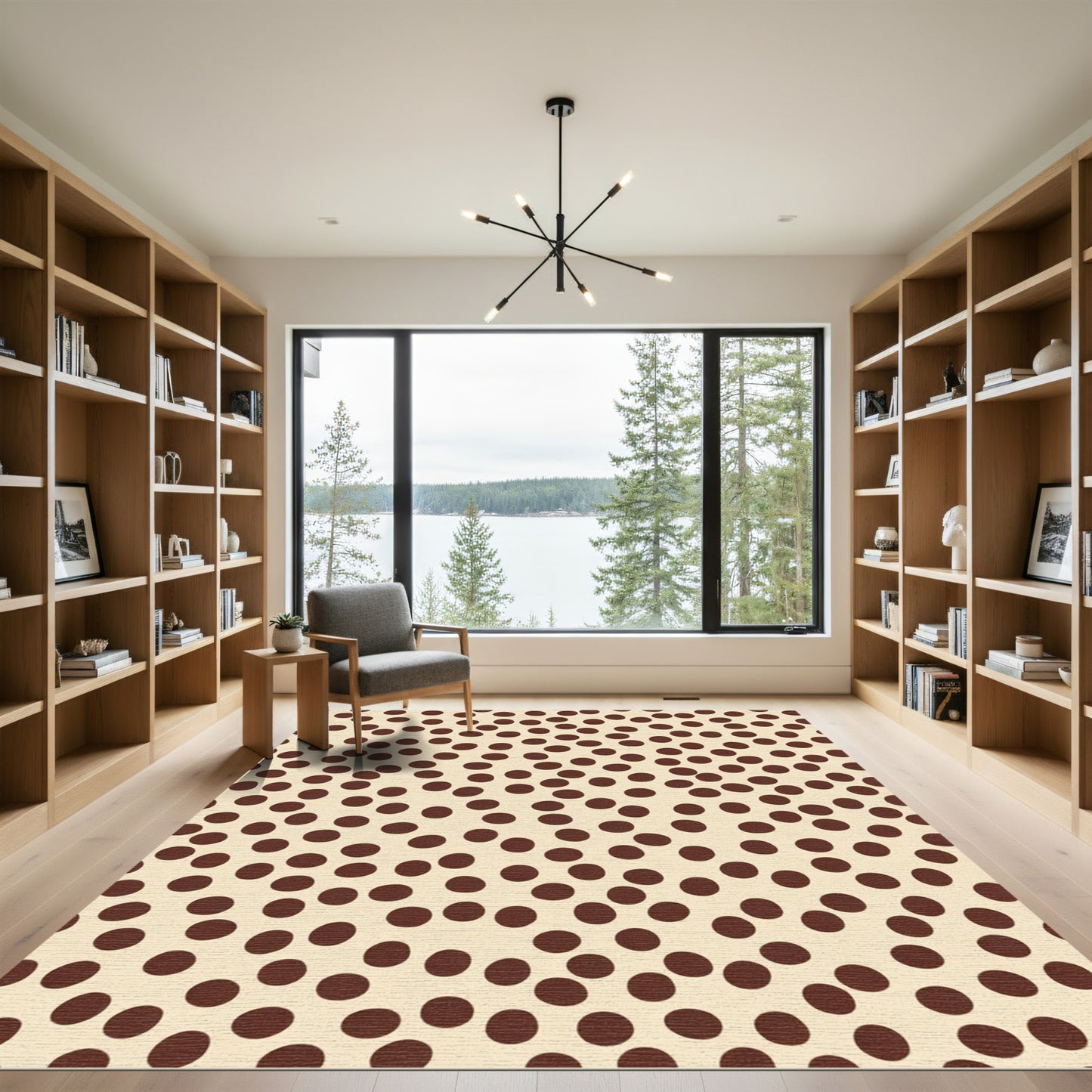 Cream Brown Scattered Polka Dots Rug