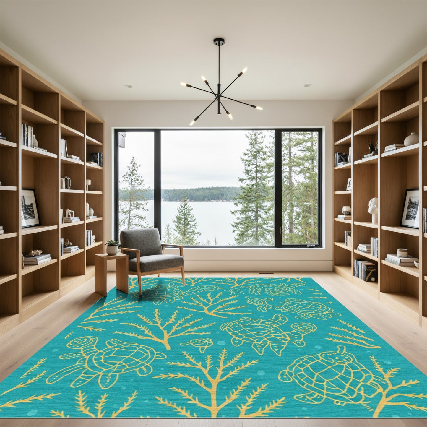 Teal And Yellow Sea Turtle Swirl Rug