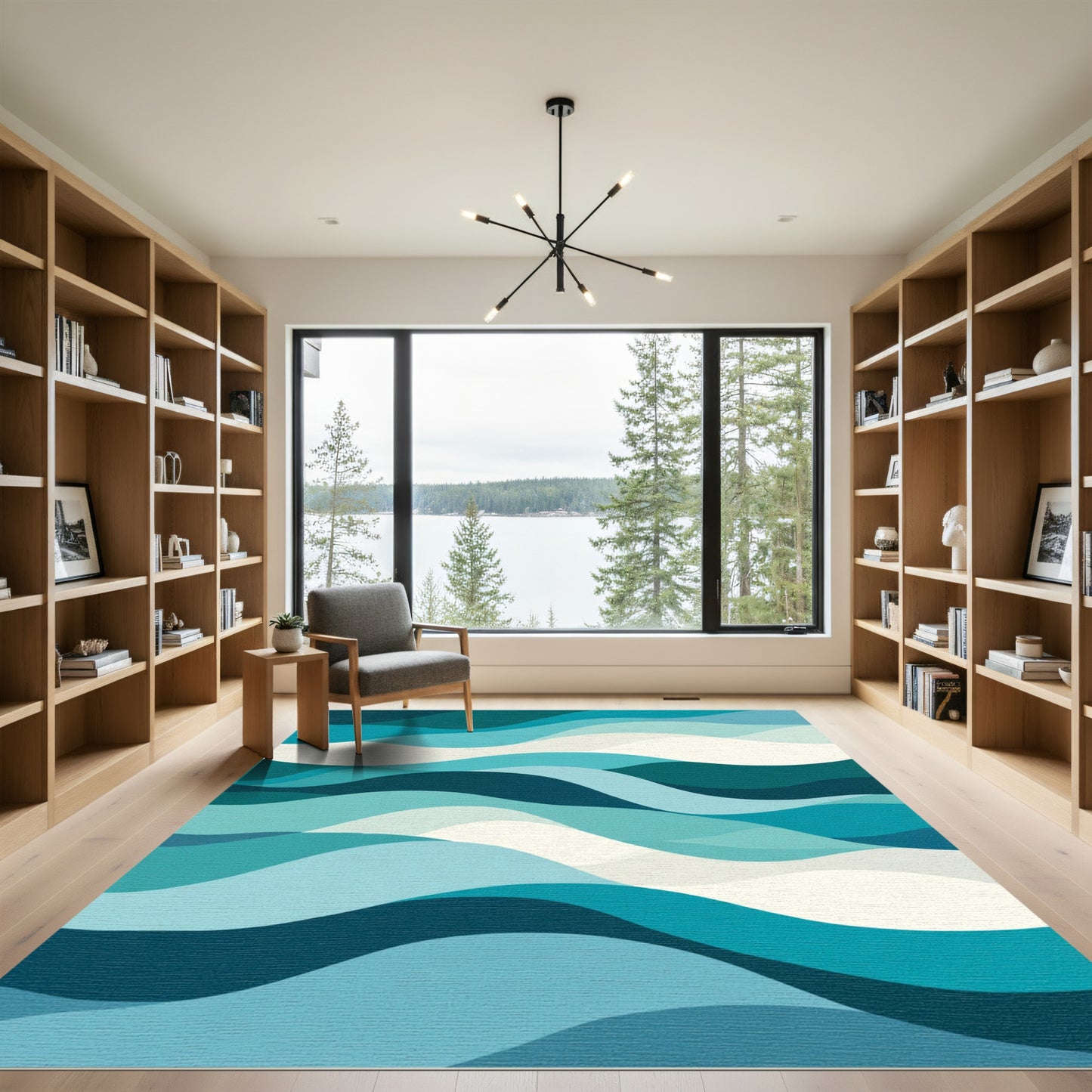 Teal Blue Wave Cascade Rug