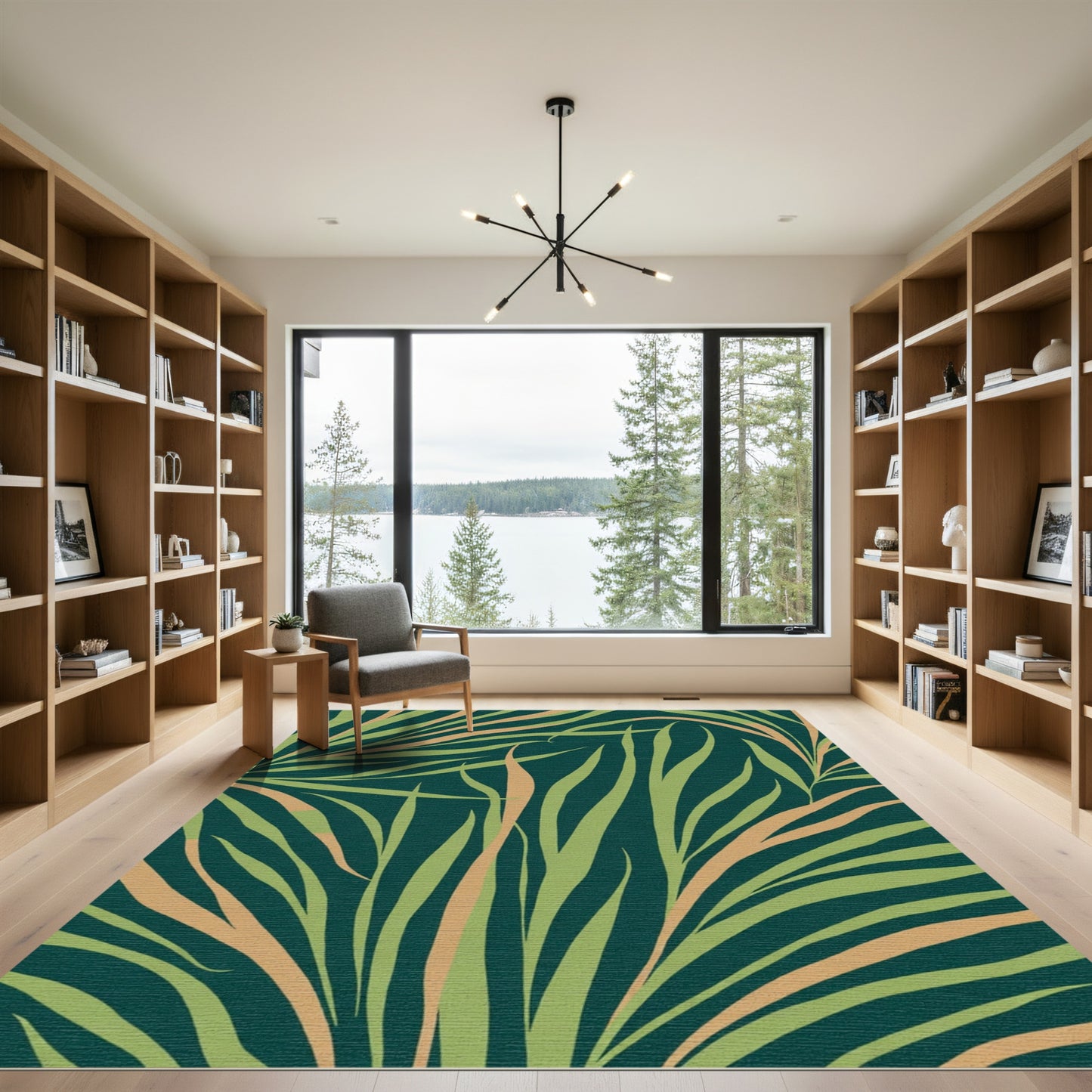 Emerald Palm Leaf Abstract Rug