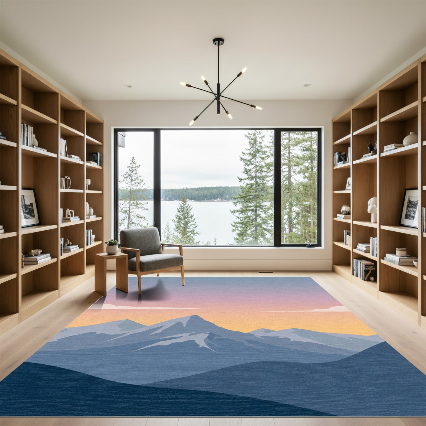 Serene Mountain Sunset Cloudscape Rug