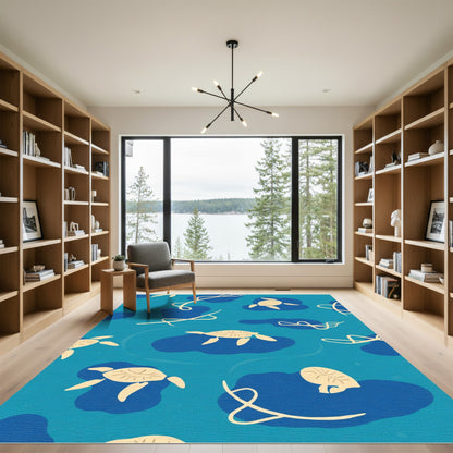 Coastal Blue Sea Turtle Swirl Rug