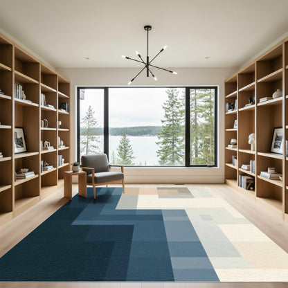 Modern Geometric Blue Neutral Abstract Rug