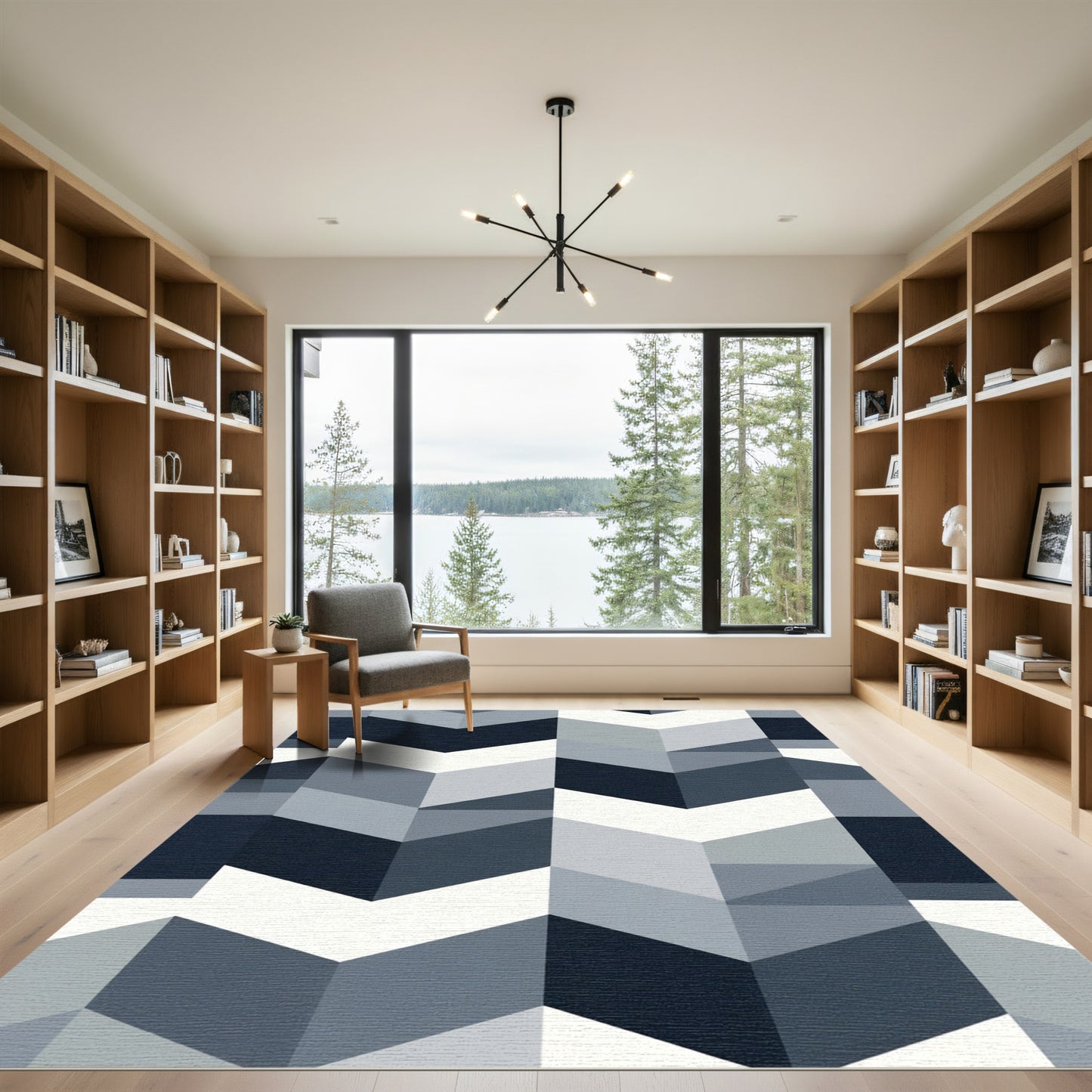 Modern Gray Chevron Geometric Rug