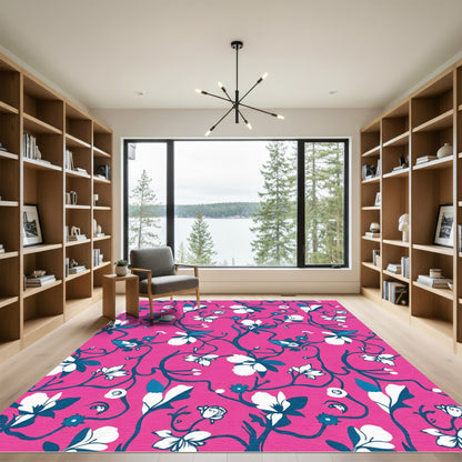 Sweet Pink White Floral Vine Rug