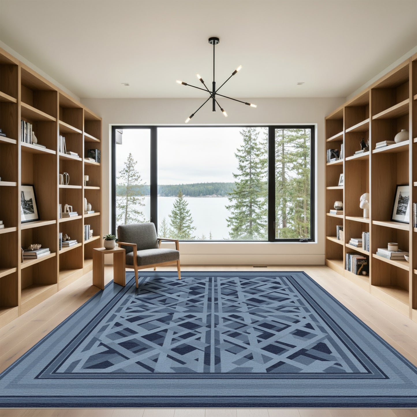 Abstract Blue Geometric Interlock Rectangles Rug